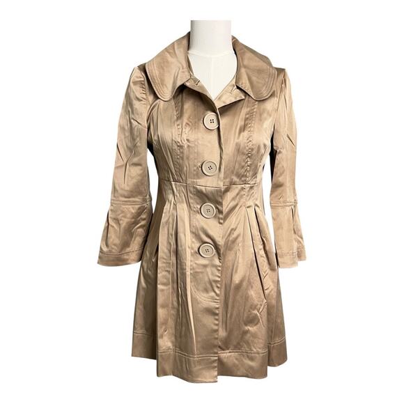 Womens Gold Sateen Cocktail Princess Coat Jacket Party Glam Regency Medium - Picture 1 of 6